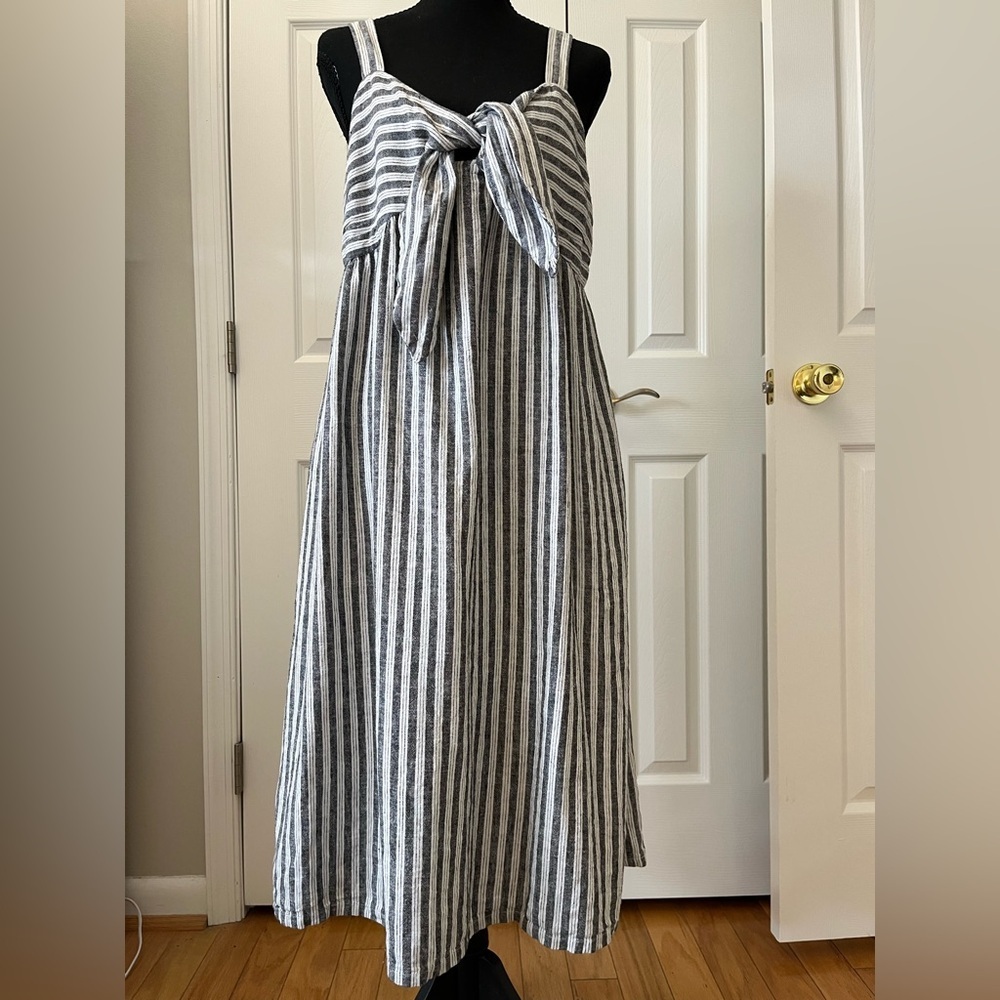Who What Wear Striped Linen Blend Midi Dress Extra Small